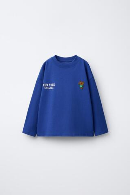 ZARA ЛОНГСЛИВ С ВЫШИТЫМ ЛЬВОМ, СИНИЙ