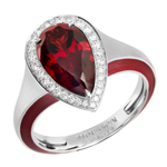 Кольцо с Гранатом и Бриллиантами, Эмаль, R0143-20/2