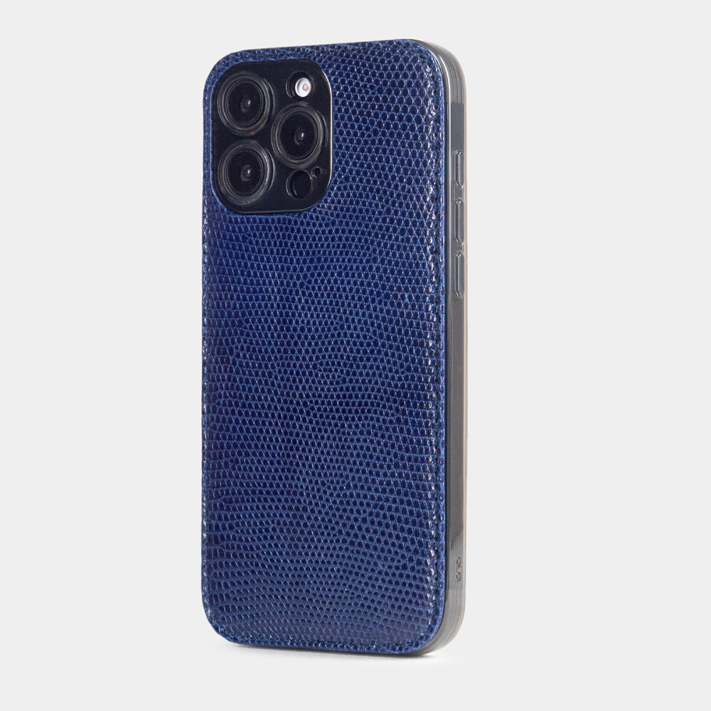 Чехол для iPhone 16 Pro Max из кожи ящерицы, синего цвета