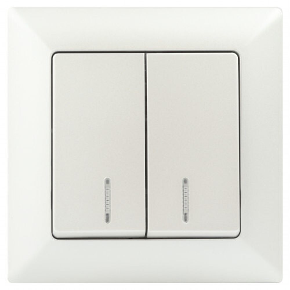 Выключатель Intro Solo 4-105-06 двухклавишный с подсветкой, 10А-250В, IP20, СУ, перламутр