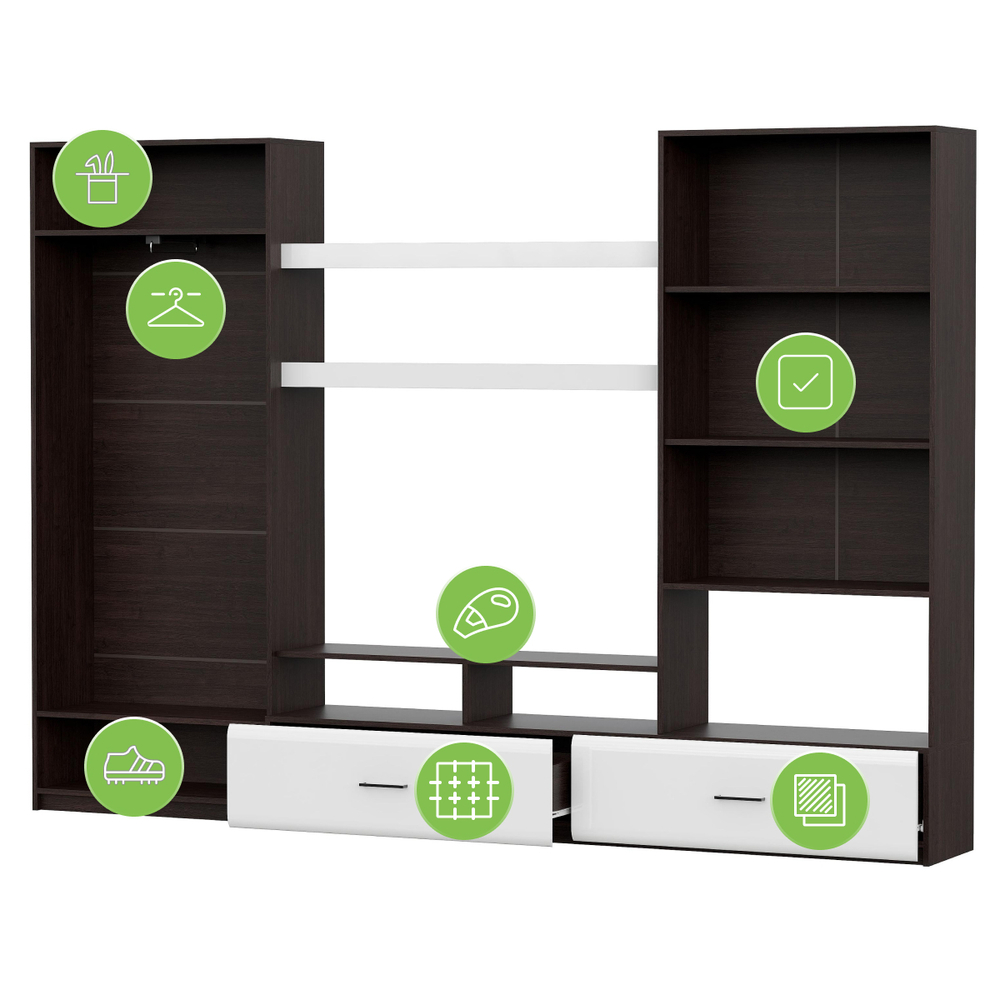 Готовая гостиная Woodville Jimenez дуб венге, белый глянец