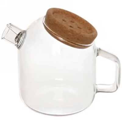 Чайник заварочный стеклянный 800мл «Хай-Тек» с пробковой крышкой