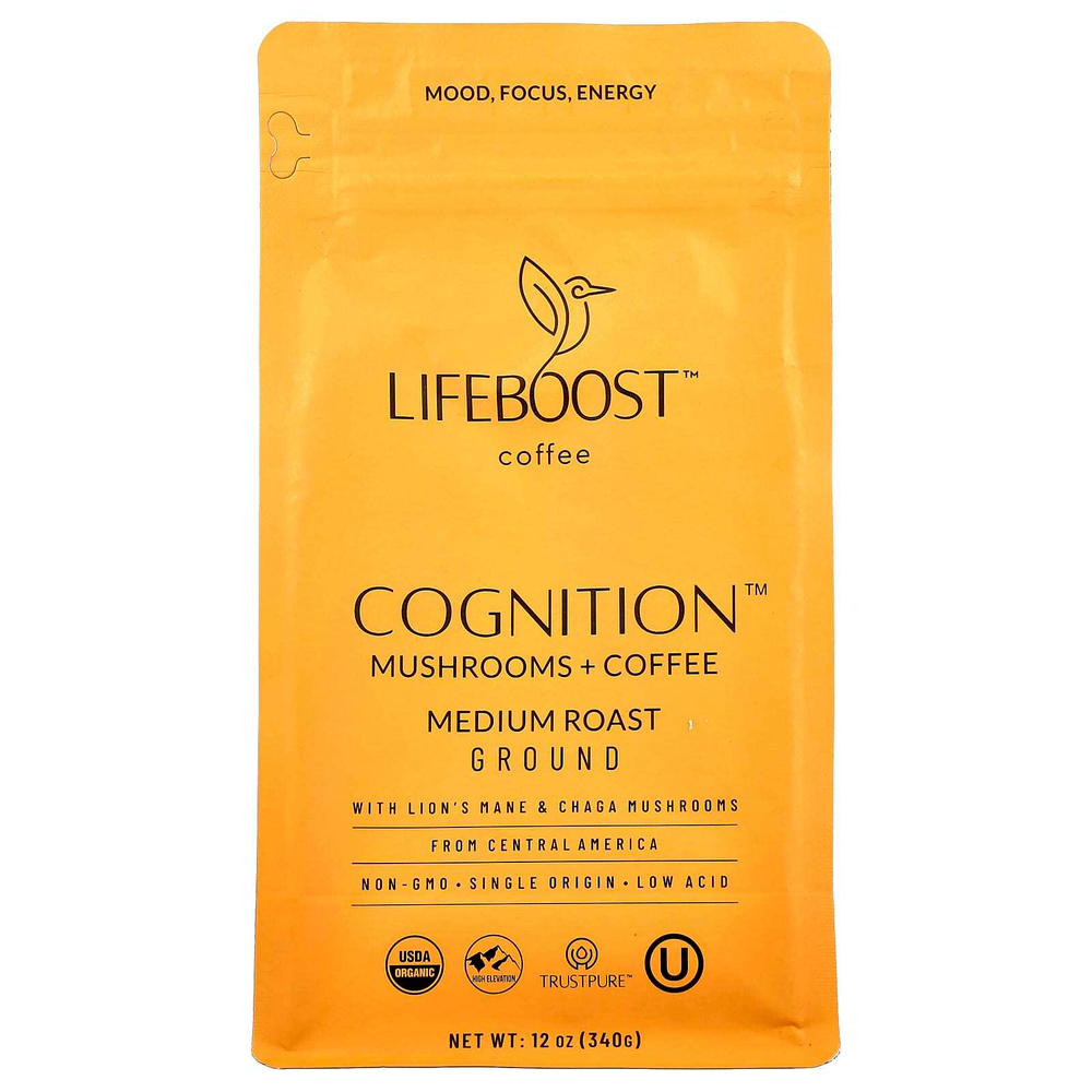 Lifeboost, Cognition ™, кофе с грибами, молотый, средней обжарки, 340 г (12 унций)