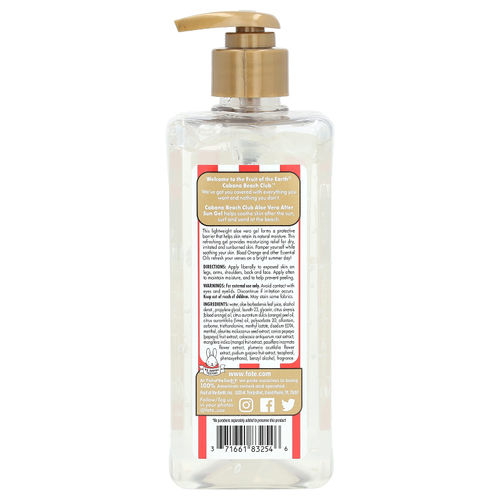 Fruit of the Earth, Cabana Бич клуб, гель после загара с алоэ вера, красным апельсином и эфирными маслами, 453 г (16 унций)