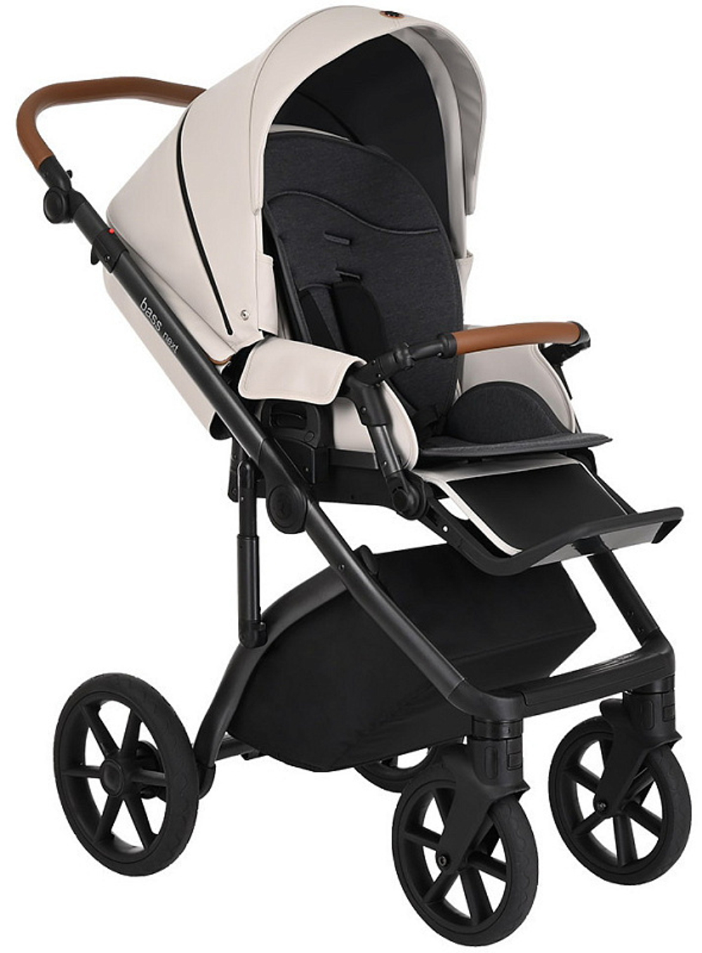 Детская коляска Roan Bass Next Кожа 3 в 1 с автокреслом Avionaut Silver Black RN084/1 Кожа Island Stone /Black