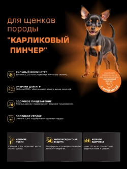 Корм для щенков Карликовый пинчер, с индейкой, 3 кг