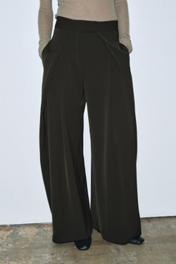 ZARA БРЮКИ WIDE LEG С ЗАЩИПАМИ — ZW COLLECTION, ЗЕЛЕНЫЙ