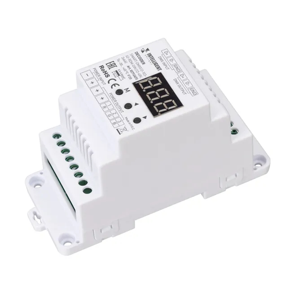 INTELLIGENT ARLIGHT Декодер SMART-DMX512-103-62-RDM-DIN (12-48V, 3x6A) (IARL, IP20 Пластик, 5 лет) 027126(1)