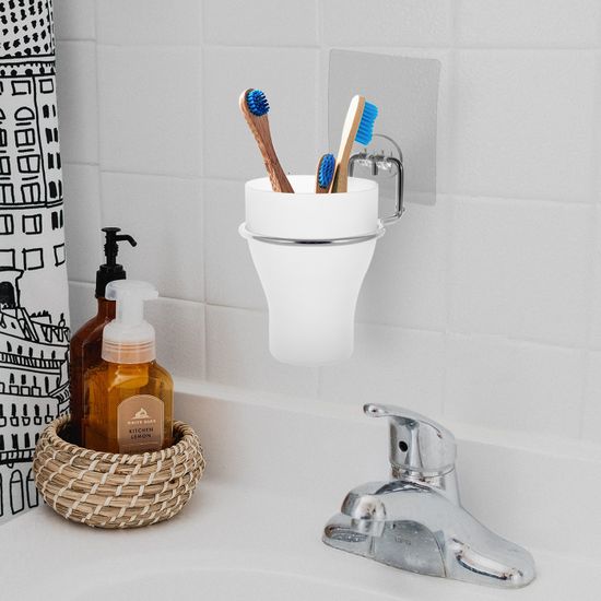 Стакан для зубных щеток пластиковый Besser BS 0157 (9х10х15 см) на хромированной подвеске с креплением "SMART STICKER"