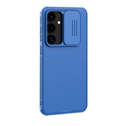 Усиленный чехол синего цвета с сдвижной шторкой для камеры от Nillkin для Samsung Galaxy S24 FE, серия CamShield Pro