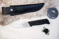 Нож Kizlyar Supreme Baikal M AUS-10Co (Cryo) SW BKH LS (StoneWash, Black Kraton Handle, Leather Sheath)