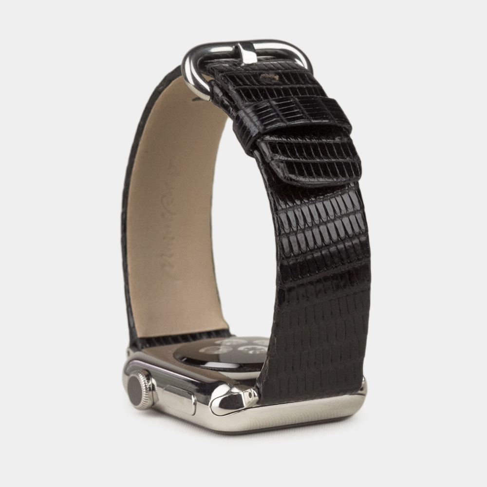 Ремешок для Apple Watch 40/41/42 mm из кожи ящерицы, черного цвета