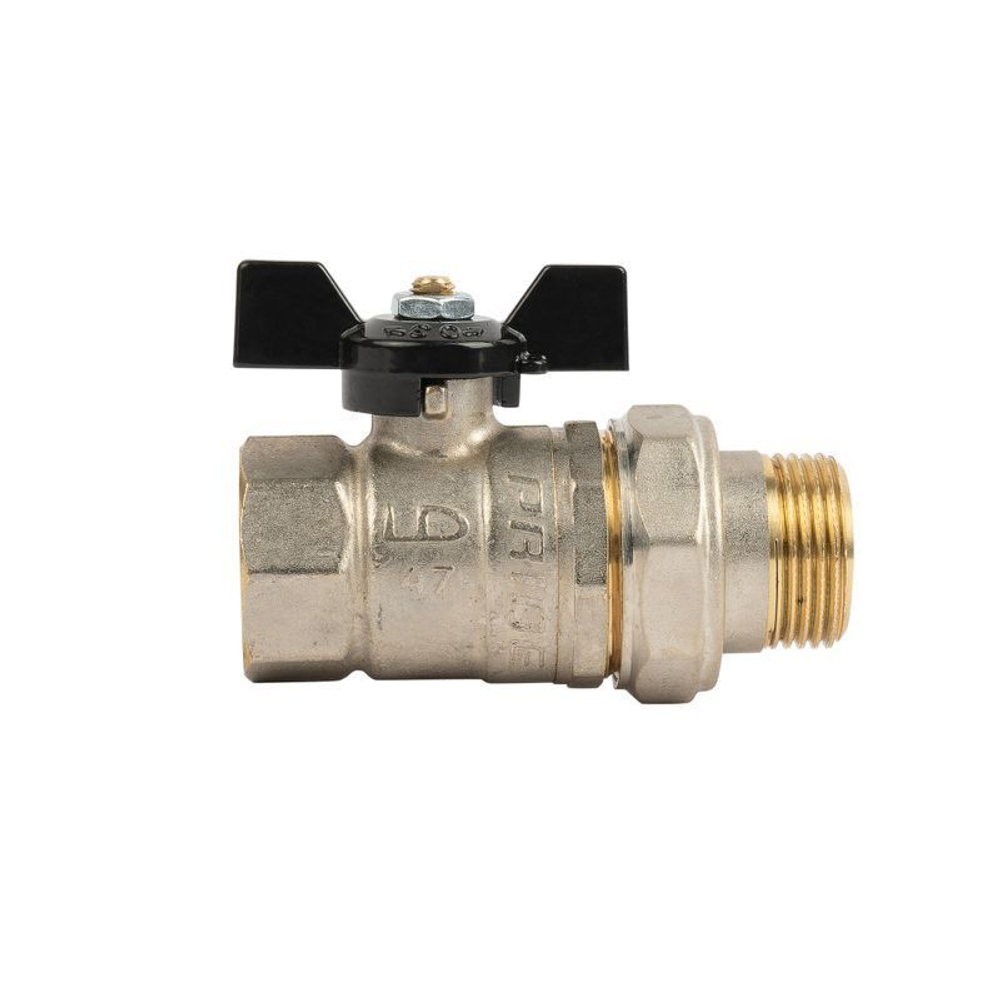 Кран шаровый со сгоном 1/2" бабочка с биркой LD Pride
