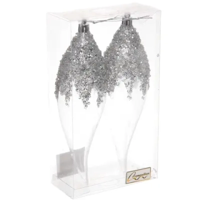 Елочные игрушки «Волшебная сказка» 5.4*5.4*19.5 см (набор 2 шт), Белый