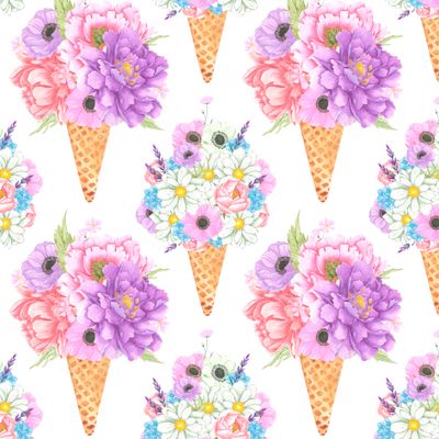 Букет акварельных цветов в вафельном рожке от мороженого