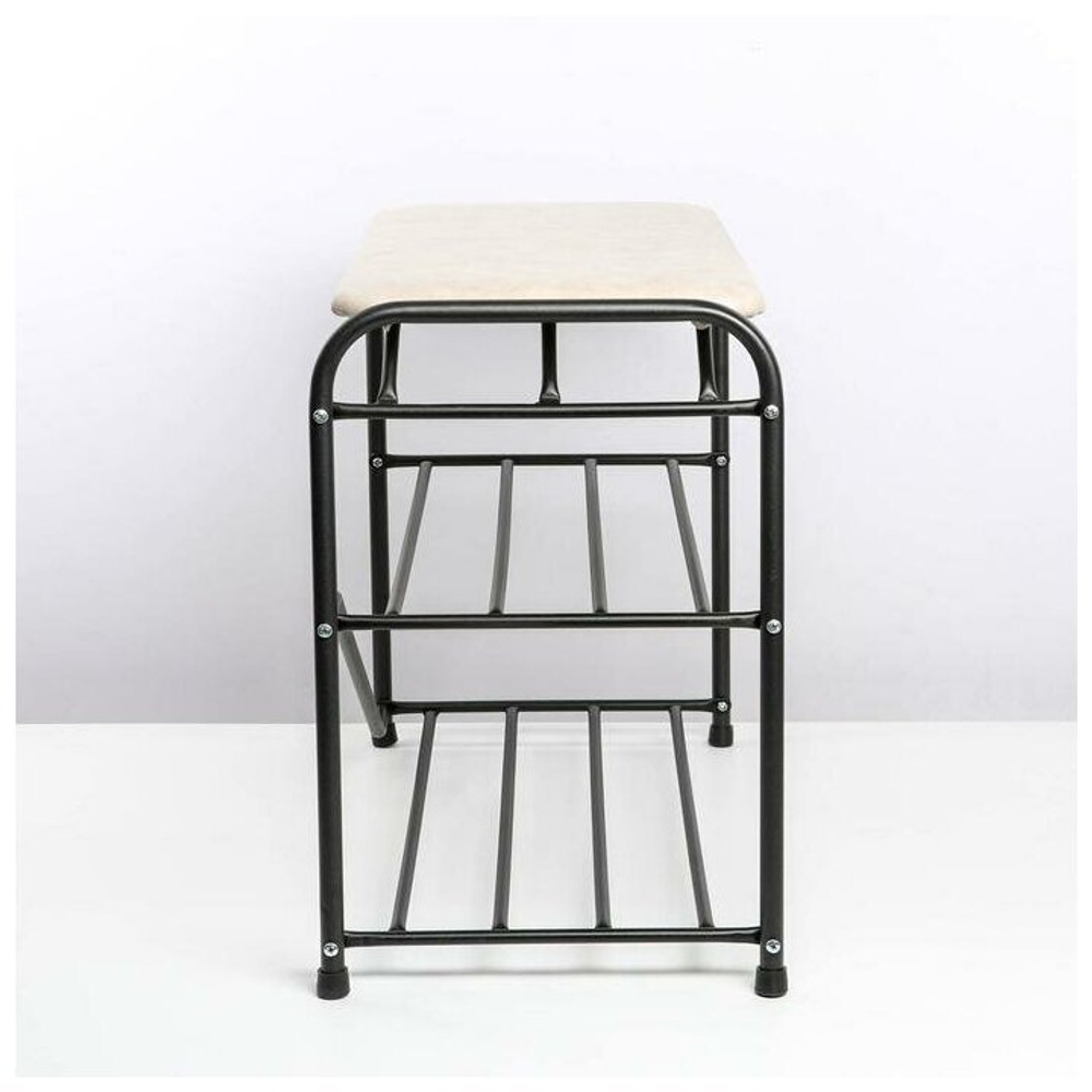 ПОДСТАВКА ДЛЯ ОБУВИ 3 ПОЛКИ 65СМ СИДЕНЬЕМ ЗАМША ЧЕРНЫЙ