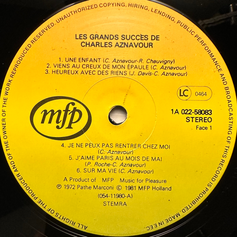 Charles Aznavour - Les Grands Succes De Charles Aznavour (Голландия 1981г.)