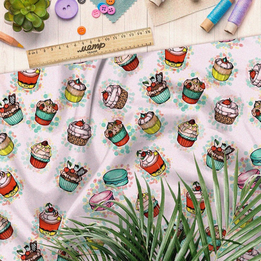 Ткань кулирная гладь капкейки