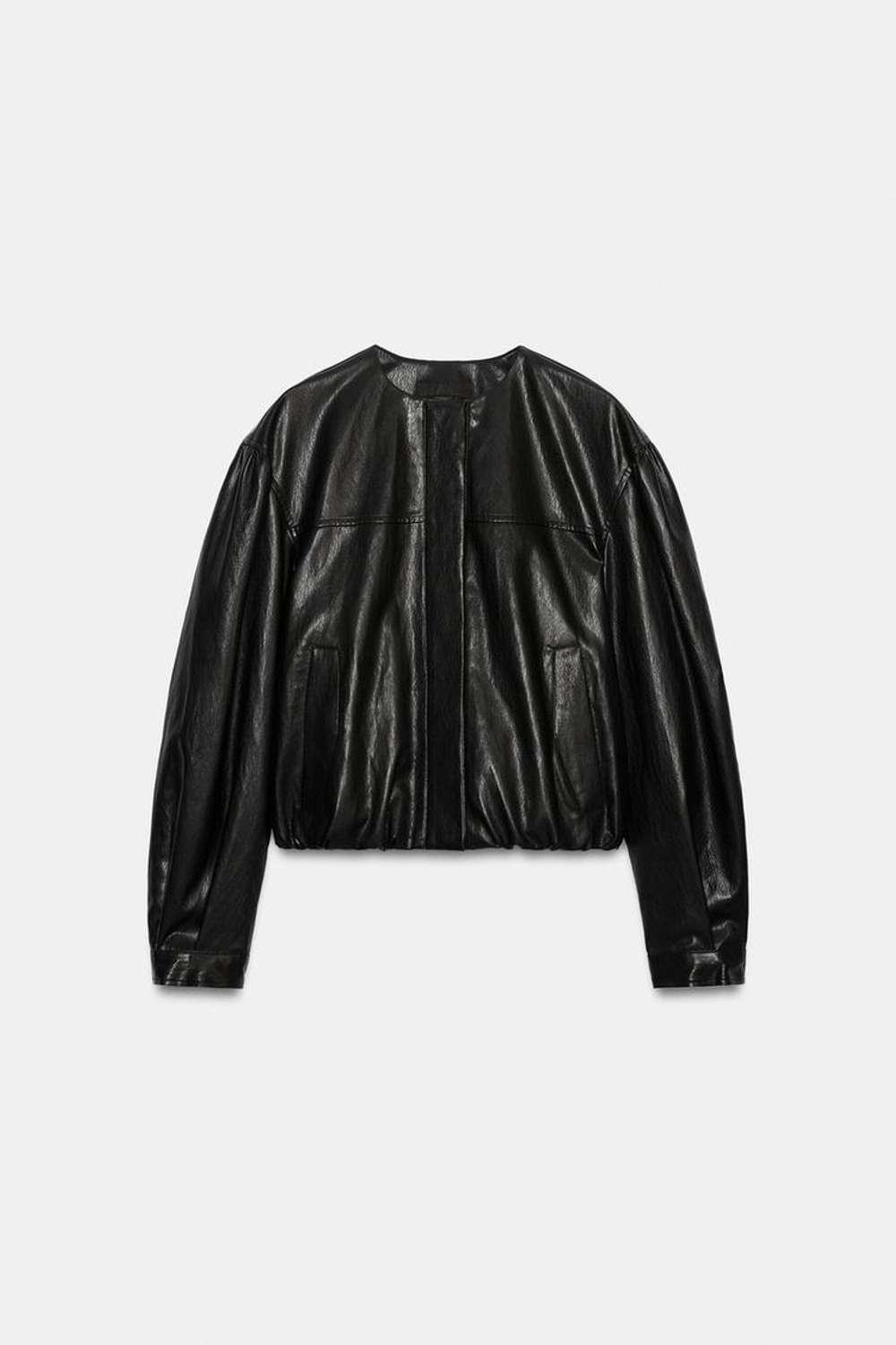ZARA КУРТКА-БАЛЛОН ИЗ ИСКУССТВЕННОЙ КОЖИ, ЧЕРНЫЙ