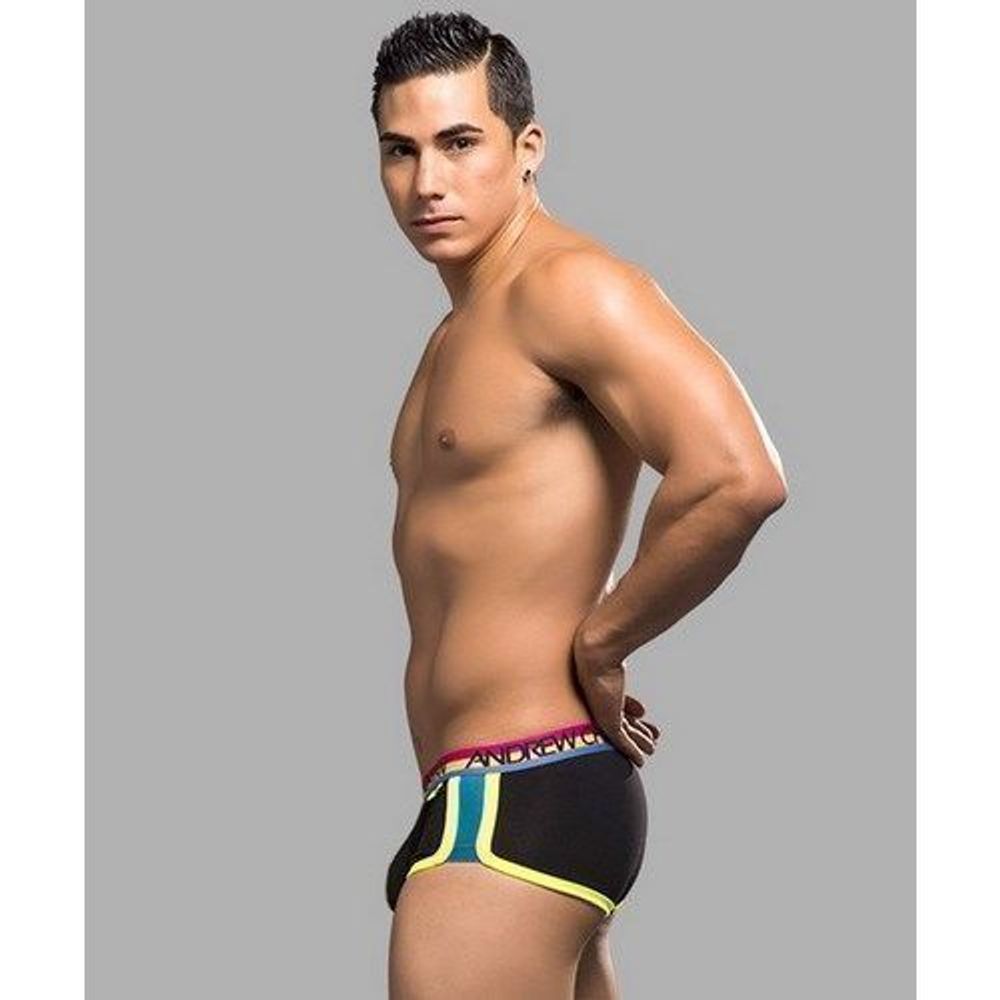 Мужские трусы боксеры черные с цветной резинкой Andrew Christian  AC9765
