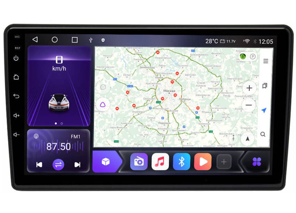 Универсальная 1DIN магнитола без рамки (экран 9") - Carmedia OL QLed, Android 12, TS10, CarPlay, 4G SIM-слот