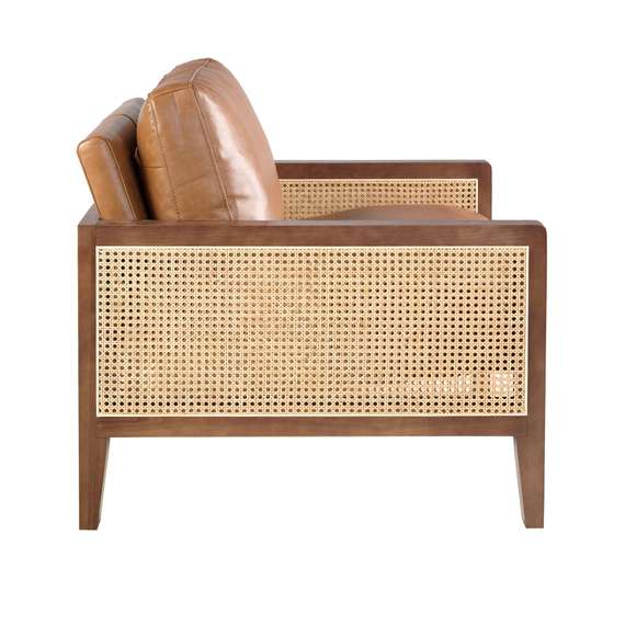 Кресло Angel Cerda 5113 из коричневой кожи и ротанга