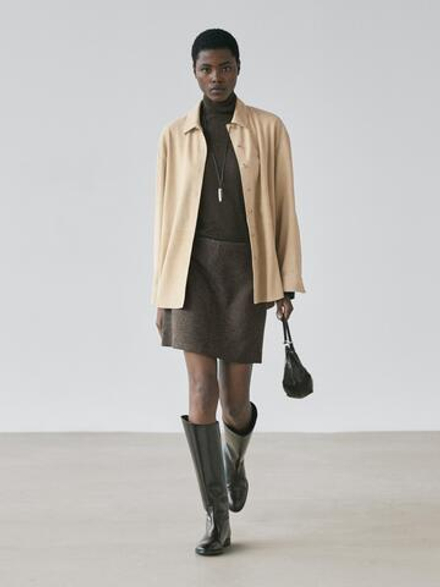 Massimo Dutti Мини-юбка из шерстяной смеси, шоколадный