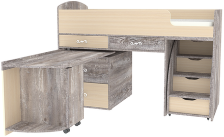 Кровать-чердак КарИВи Малыш 6 Бетон  Дуб Молочный