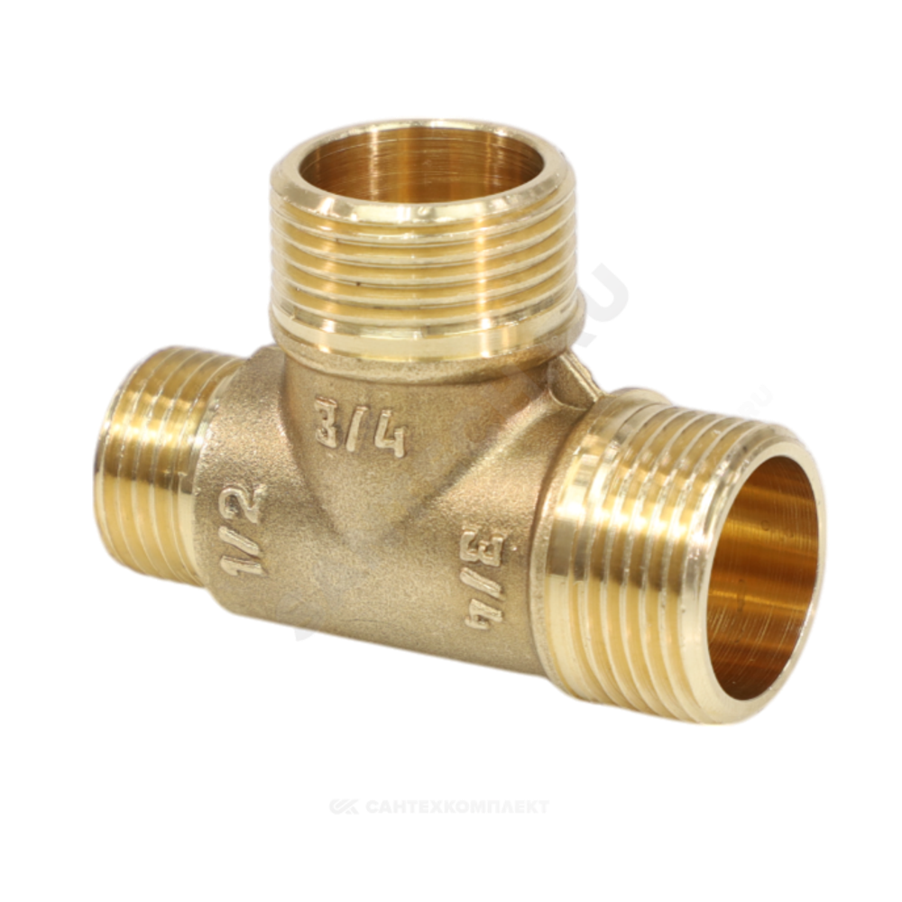 Тройник латунь переходной Ду 15х20х20 (1/2"х3/4"х3/4") НР/НР/НР VALFEX VF.131.L.034
