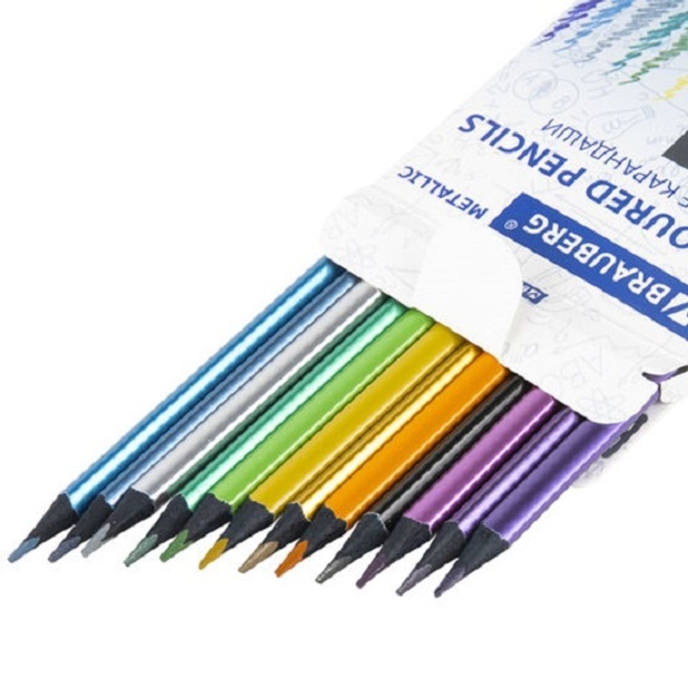 Карандаши цветные трехгранные 12цв. Brauberg Metallic, черное дерево