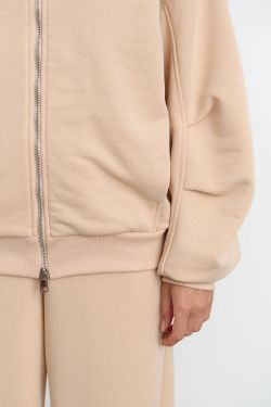 Худи на молнии с защипами на рукавах ванильного цвета
