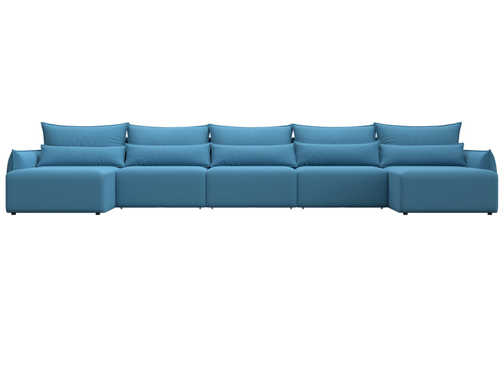 Диван П-образный Лига-051 НПБ МегаЛонг РОГОЖКА Амур 10 голубой