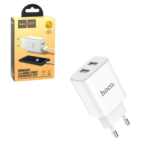 СЗУ USB Hoco C62A (10.5W, 2 порта, кабель Lightning) Белый