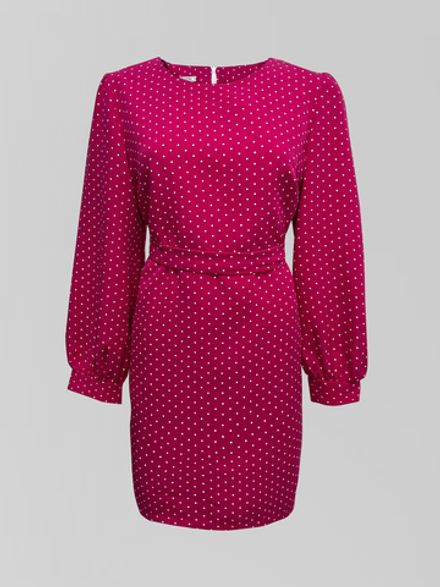 Платье Fashion прямое в мелкий горошек с манжетами на рукавах и поясом в комплекте