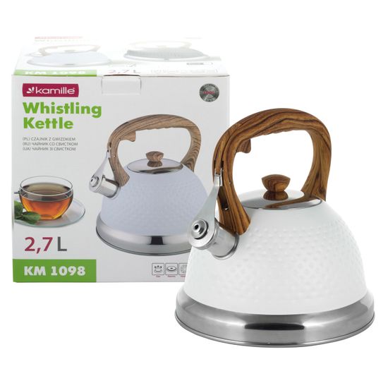 Чайник 2,7 л. из нержавеющей стали со свистком Kamille KM-1098 и ручкой "soft touch" под дерево