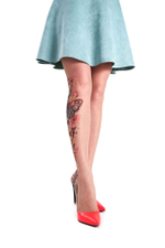 Колготки +size с принтом в виде бабочки на фоне цветных росчерков (Размер: XL-XXL) (Цвет: бежевый)