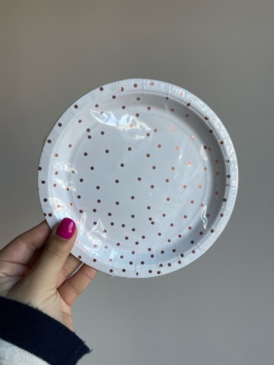 Тарелка Горошек RoseGold белая 18см6штPD