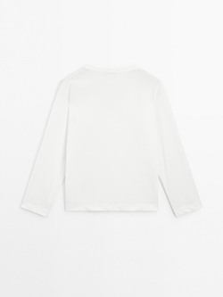 Massimo Dutti Футболка оверсайз с V-образным вырезом, натуральный, кремовый