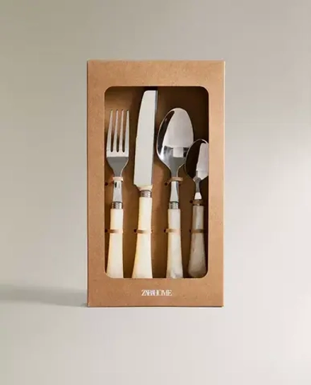 ZARA HOME СТОЛОВЫЙ НАБОР ИЗ 4 ПРЕДМЕТОВ С ПЕРЛАМУТРОВОЙ РУЧКОЙ, ЖЕМЧУЖНО-СЕРЫЙ