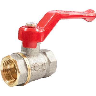 Кран шаровой латунь никель 11Б27фт1М OPTIMA Ду 15 Ру25 ВР полнопроходной рычаг красный VALFEX VF.214.NLR1.012