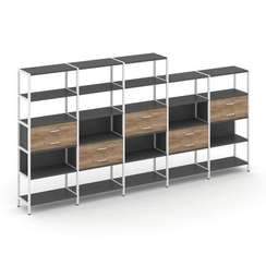 Shelf System Пятисекционный стеллаж пятиярусный с ящиками SN.STM-551 Антрацит/Дуб Табак/Металл Белый