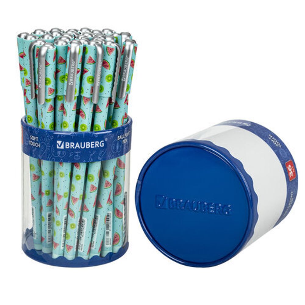 Ручка шариковая BRAUBERG SOFT TOUCH STICK "JUICY FRUIT", СИНЯЯ, мягкое покрытие, узел 0,7 мм, 143704