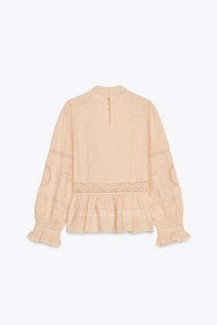 ZARA РОМАНТИЧНАЯ РУБАШКА С ВЫШИВКОЙ — ZW COLLECTION, ЦВЕТ РОЗОВОГО ДЕРЕВА