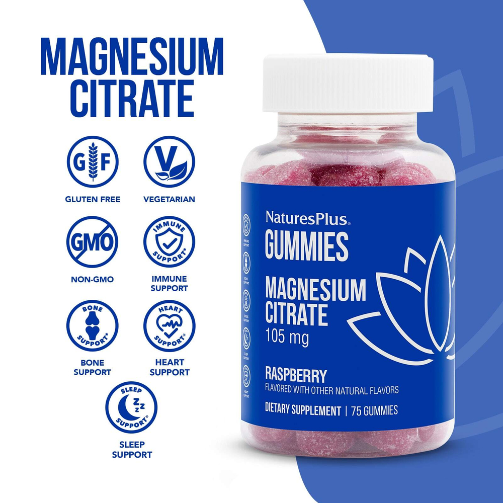 NaturesPlus, Цитрат магния, малина, 75 жевательных таблеток (35 мг в 1 жевательной мармеладке)