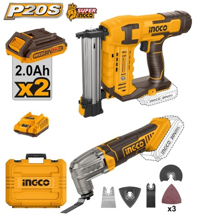 Набор нейлер и реноватор 20в 2хАКБ и ЗУ кейс SUPER INGCO COSLI24021 INDUSTRIAL