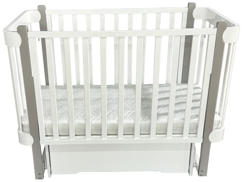 Детская кроватка Антел Solnyshko поперечный маятник с ящиком белый/серый