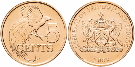 Тринидад и Тобаго 5 центов, 1976 - 2016 Райская птица XF