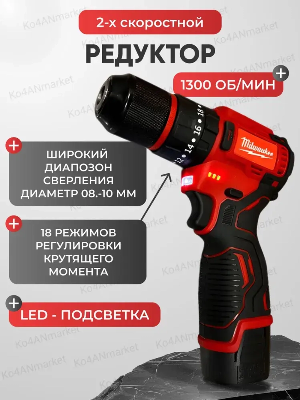 Шуруповерт Milwaukee, бесщеточный, 2 АКБ, 18 В, Кейс