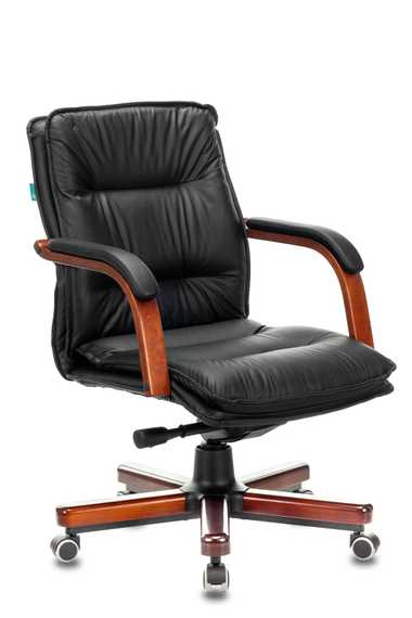 Кресло руководителя Бюрократ T-9927WALNUT-LOW черный кожа низк.спин. крестов. металл/дерево