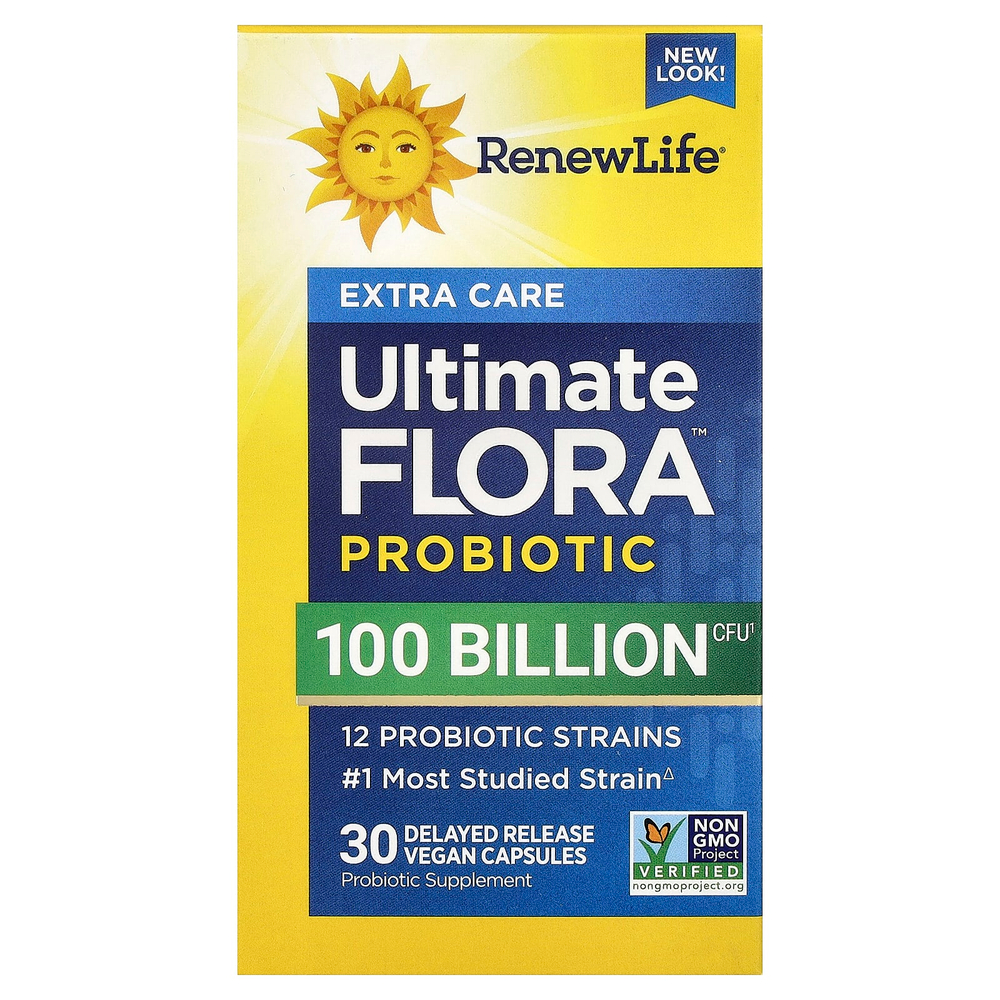 Renew Life, Ultimate Flora, пробиотик для пищеварения, 100 млрд КОЕ, 30 вегетарианских капсул